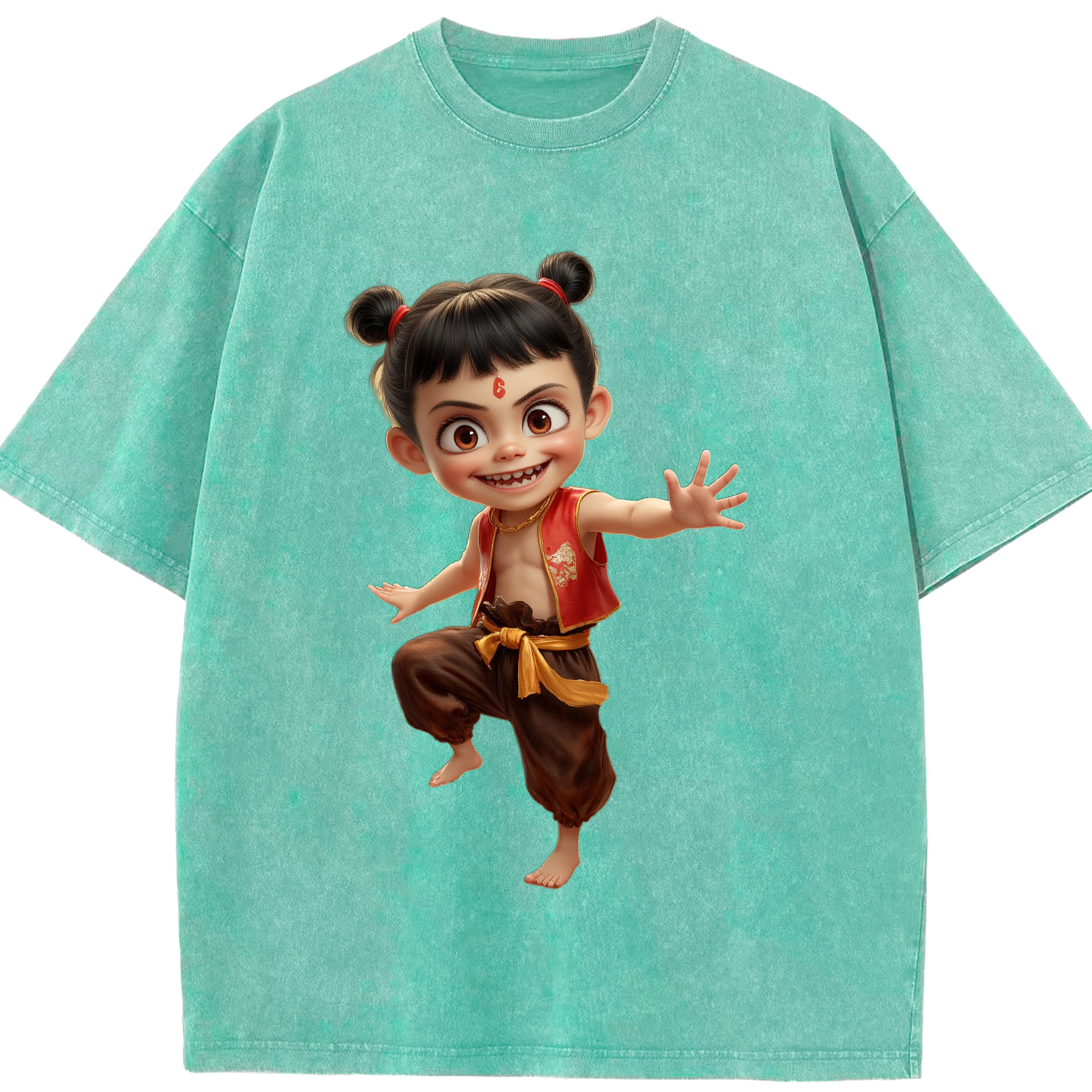 （画像用） Ne Zha 2 ナタ 魔童の大暴れ 綿100% ヴィンテージ風 半袖Tシャツ（フロントプリント）